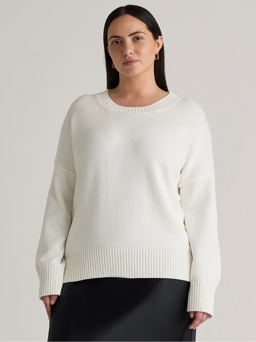 Quince Women's Cream 100% Organic Cotton Boyfriend Crew Sweater, Size XL
